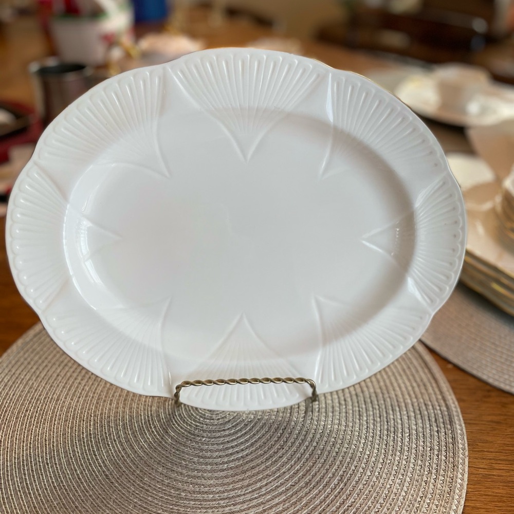 Vintage Shelley Regency ‘Dainty’ White 14” Serving Platter Gold Rimmed *RARE*